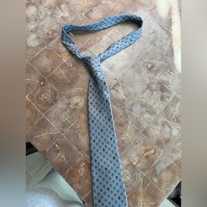YVES SAINT LAURENTS GREY POKA DOT SILK TIE YSL